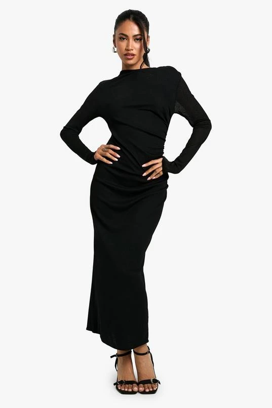 BOOHOO Sheer Ruched Long Sleeve Maxi Dress 3 BOOHOO Sheer Ruched Long Sleeve Maxi Dress - Image 3