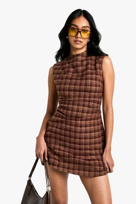 BOOHOO Check Tailored A-Line Mini Dress 1 BOOHOO Check Tailored A-Line Mini Dress
