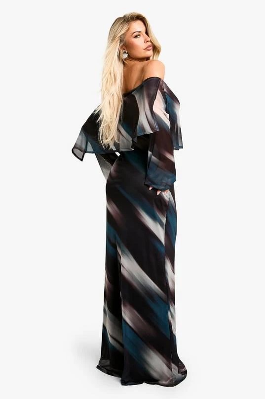 BOOHOO Drape Abstract Printed Mesh Maxi Dress 2 BOOHOO Drape Abstract Printed Mesh Maxi Dress - Image 2