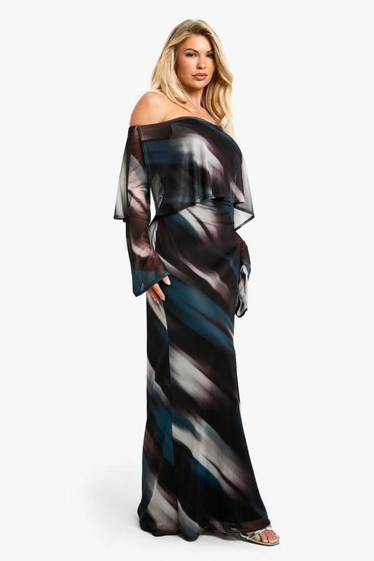 BOOHOO Drape Abstract Printed Mesh Maxi Dress 3 BOOHOO Drape Abstract Printed Mesh Maxi Dress - Image 3