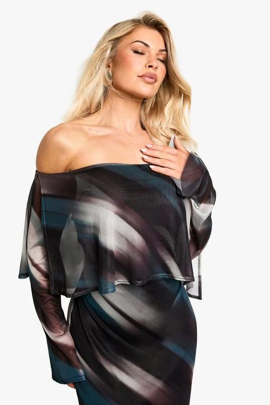 BOOHOO Drape Abstract Printed Mesh Maxi Dress 4 BOOHOO Drape Abstract Printed Mesh Maxi Dress - Image 4