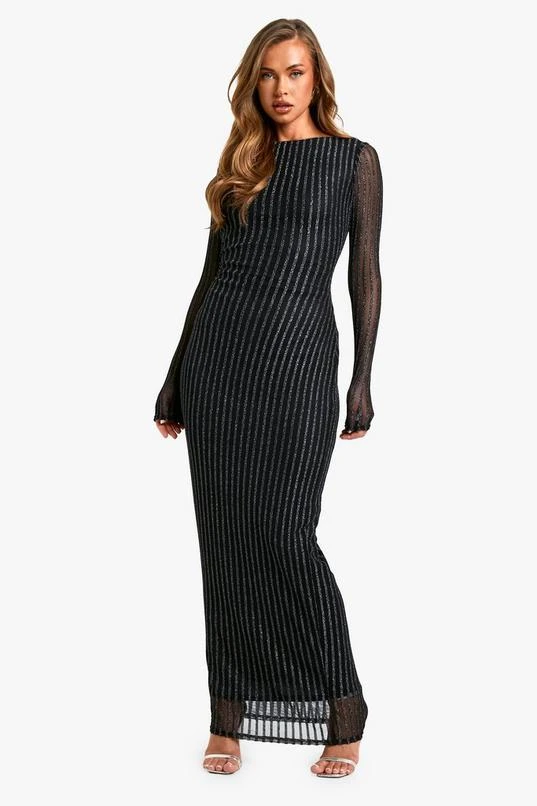 BOOHOO Boat Neck Metallic Rib Maxi Dress 1 BOOHOO Boat Neck Metallic Rib Maxi Dress