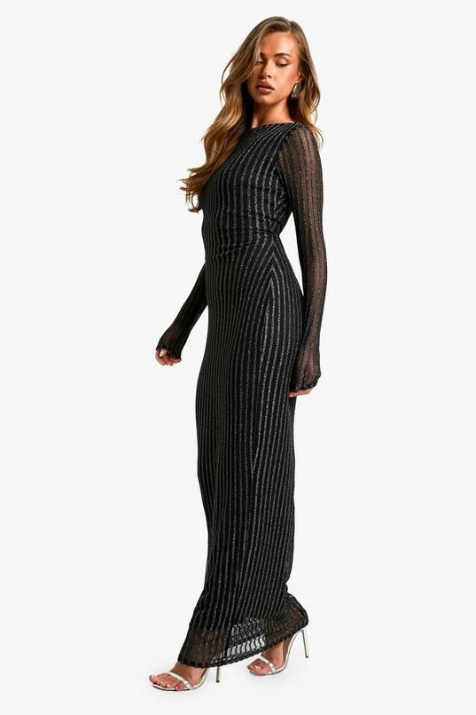 BOOHOO Boat Neck Metallic Rib Maxi Dress 3 BOOHOO Boat Neck Metallic Rib Maxi Dress - Image 3