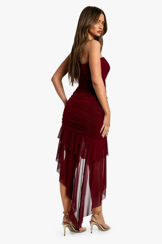 BOOHOO Bandeau Ruched Mesh Ruffle Hem Mini Dress 2 BOOHOO Bandeau Ruched Mesh Ruffle Hem Mini Dress - Image 2