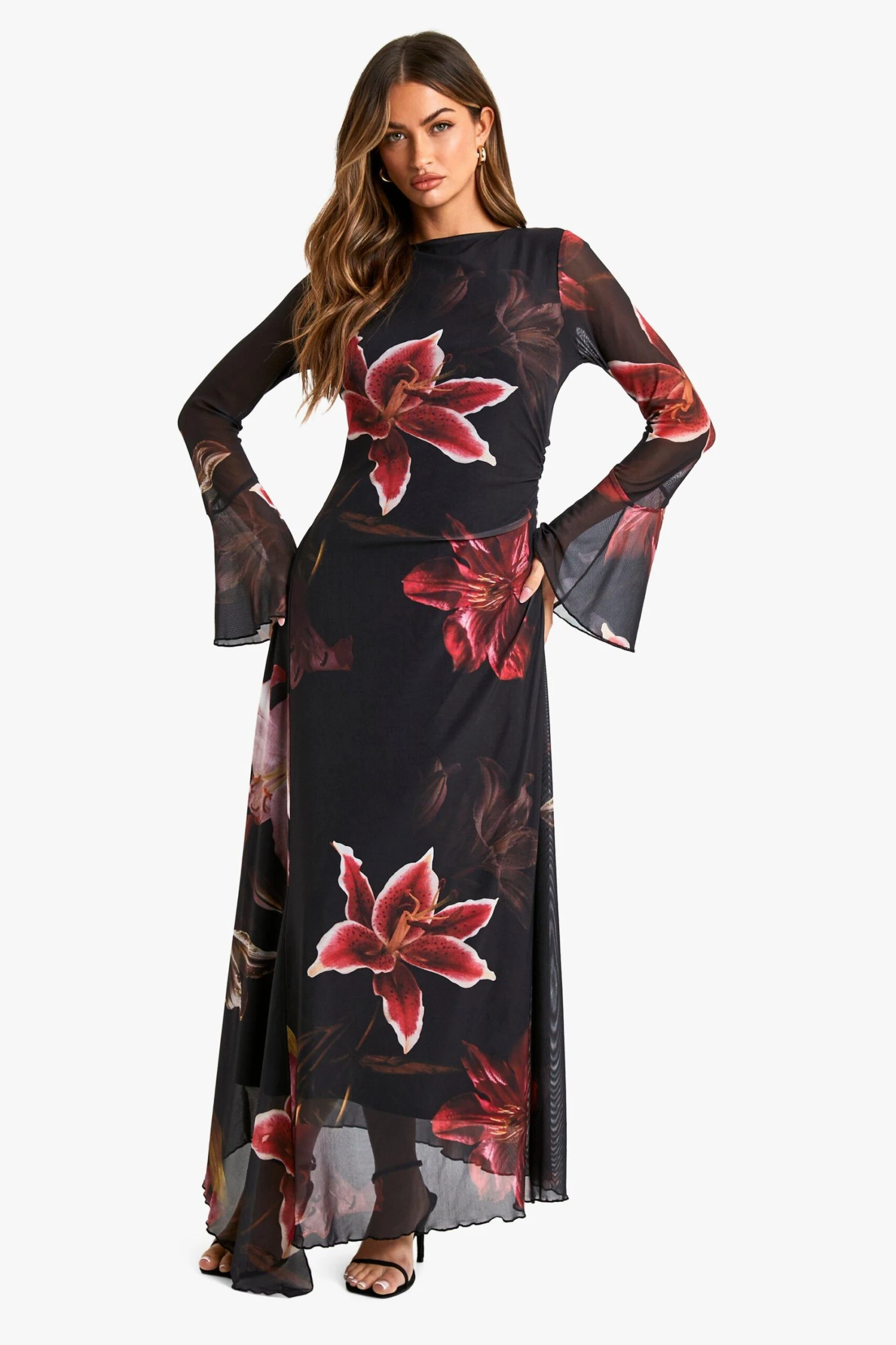 BOOHOO Floral Printed Mesh A Line Midaxi Dress 5 BOOHOO Floral Printed Mesh A Line Midaxi Dress - Image 5