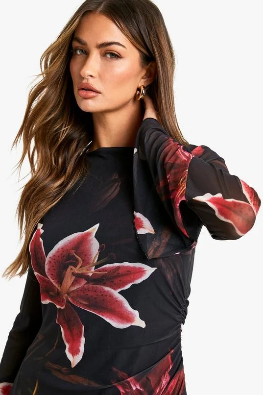BOOHOO Floral Printed Mesh A Line Midaxi Dress 4 BOOHOO Floral Printed Mesh A Line Midaxi Dress - Image 4