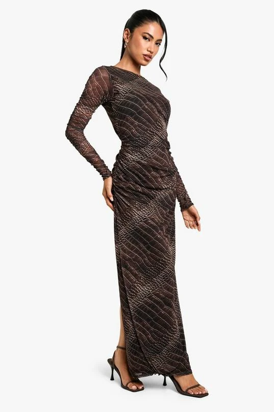 BOOHOO Croc Print Ruched Maxi Dress 1 BOOHOO Croc Print Ruched Maxi Dress