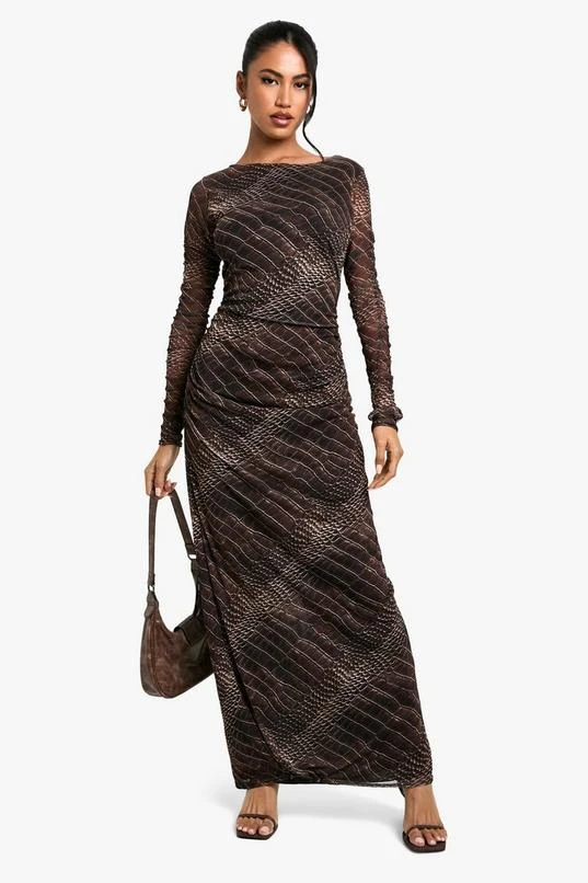BOOHOO Croc Print Ruched Maxi Dress 3 BOOHOO Croc Print Ruched Maxi Dress - Image 3
