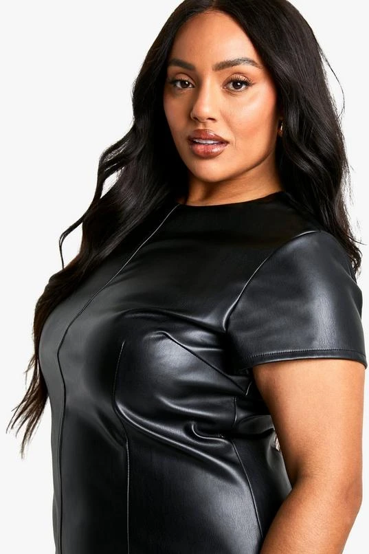 BOOHOO Plus PU Cap Sleeve Shift Dress 4 BOOHOO Plus PU Cap Sleeve Shift Dress - Image 4