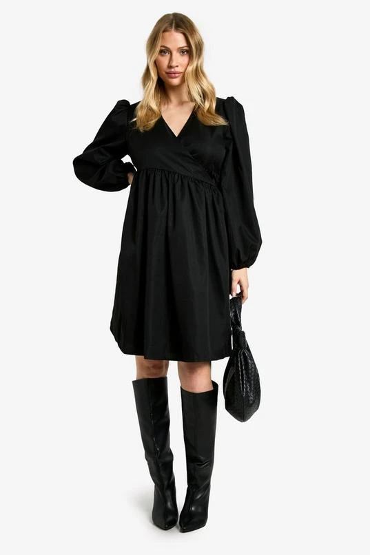 BOOHOO Maternity Woven Long Sleeve Wrap Smock Dress 1 BOOHOO Maternity Woven Long Sleeve Wrap Smock Dress