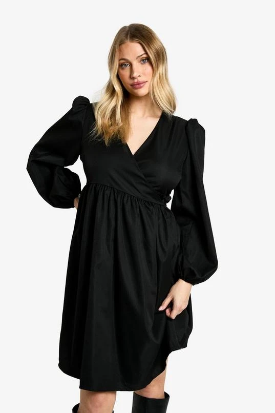 BOOHOO Maternity Woven Long Sleeve Wrap Smock Dress 3 BOOHOO Maternity Woven Long Sleeve Wrap Smock Dress - Image 3