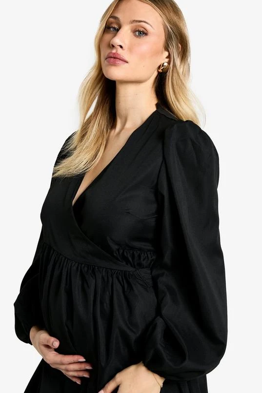 BOOHOO Maternity Woven Long Sleeve Wrap Smock Dress 4 BOOHOO Maternity Woven Long Sleeve Wrap Smock Dress - Image 4