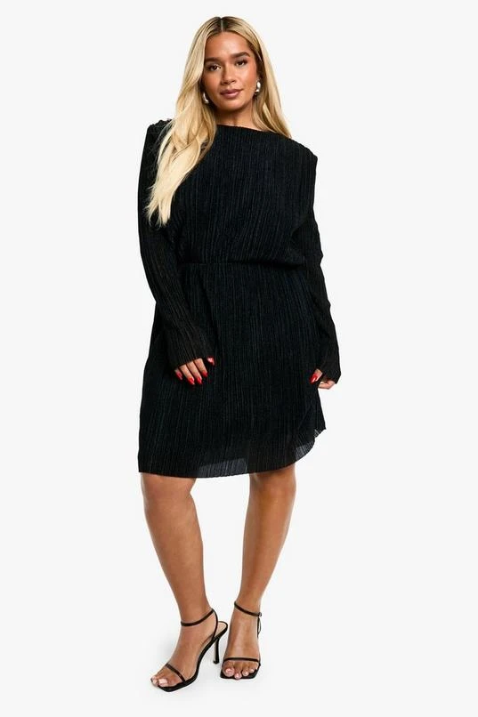 BOOHOO Plus Pleated Metallic Ruched Skater Dress 3 BOOHOO Plus Pleated Metallic Ruched Skater Dress - Image 3