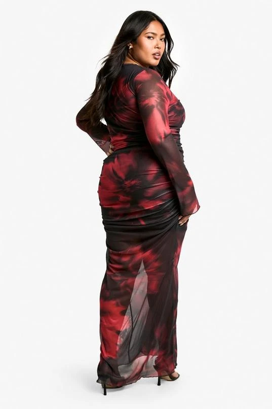 BOOHOO Plus Floral Mesh Keyhole Midi Dress 2 BOOHOO Plus Floral Mesh Keyhole Midi Dress - Image 2