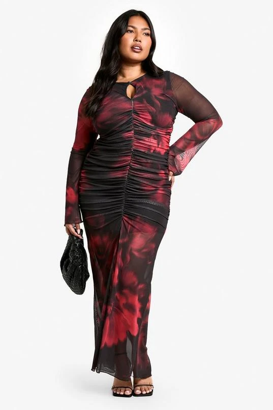BOOHOO Plus Floral Mesh Keyhole Midi Dress 3 BOOHOO Plus Floral Mesh Keyhole Midi Dress - Image 3