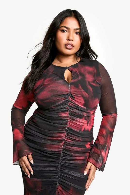 BOOHOO Plus Floral Mesh Keyhole Midi Dress 4 BOOHOO Plus Floral Mesh Keyhole Midi Dress - Image 4