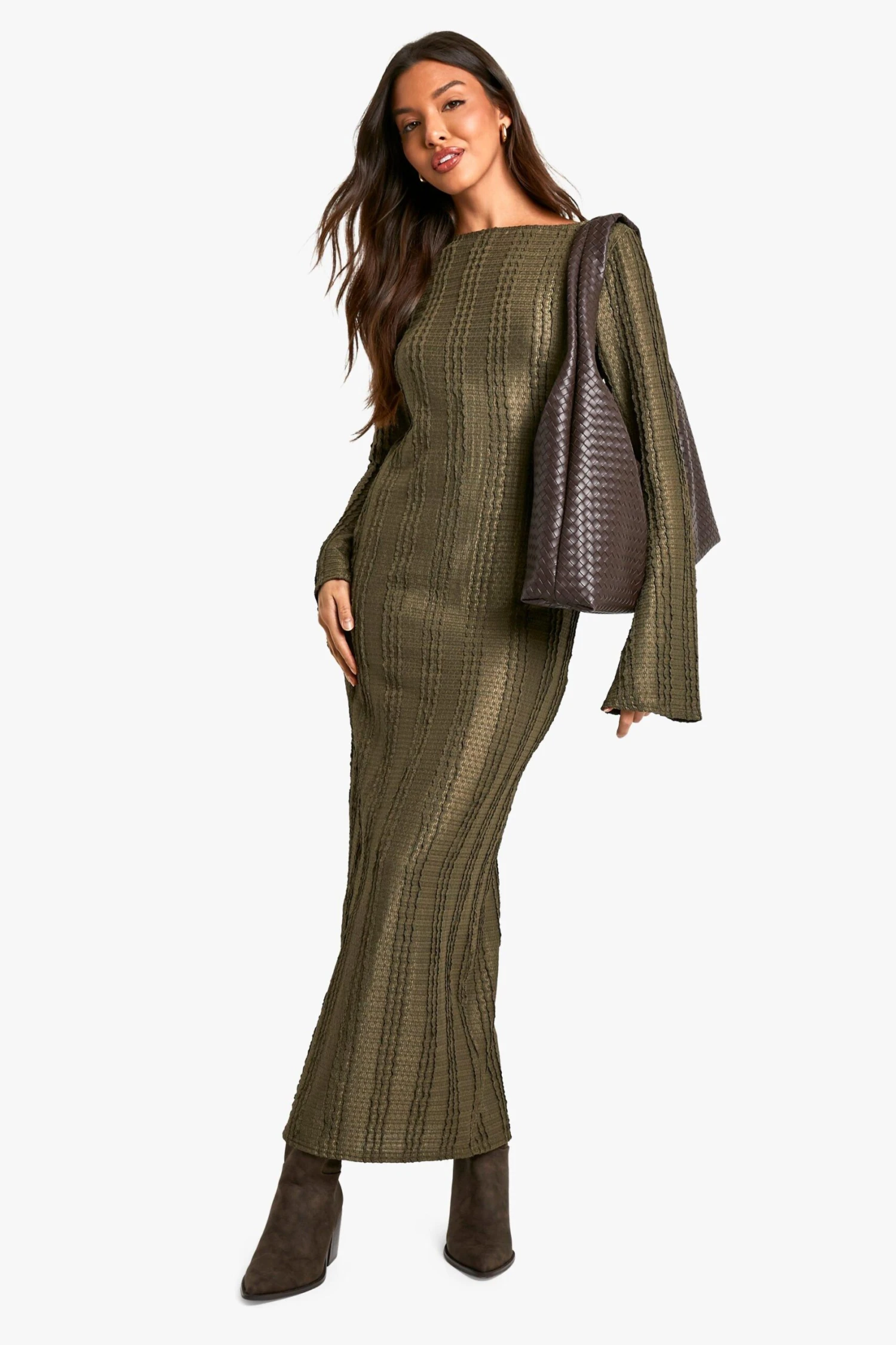 BOOHOO Textured Long Sleeve Column Maxi Dress 5 BOOHOO Textured Long Sleeve Column Maxi Dress - Image 5