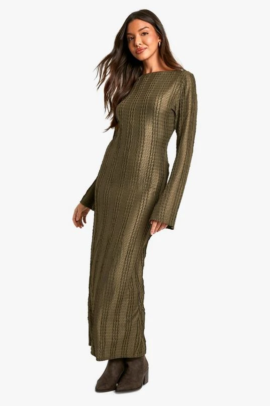 BOOHOO Textured Long Sleeve Column Maxi Dress 3 BOOHOO Textured Long Sleeve Column Maxi Dress - Image 3