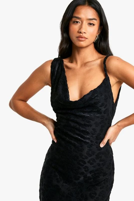 BOOHOO Petite Leopard Flock Cowl Slip Dress 4 BOOHOO Petite Leopard Flock Cowl Slip Dress - Image 4