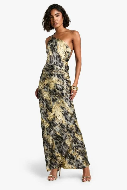 BOOHOO Tall Cowl Back Abstract Animal Maxi Dress 1 BOOHOO Tall Cowl Back Abstract Animal Maxi Dress