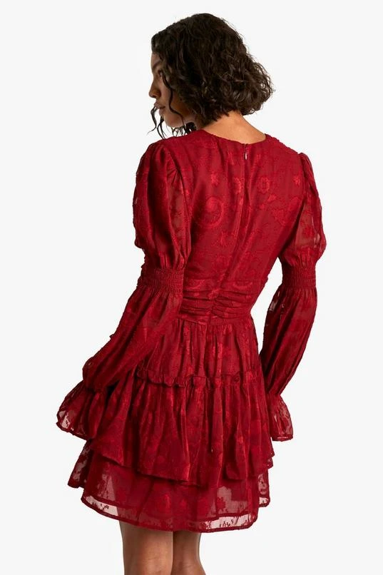 BOOHOO Tall Paisley Burnout Puff Sleeve Ruched Skater Dress 2 BOOHOO Tall Paisley Burnout Puff Sleeve Ruched Skater Dress - Image 2