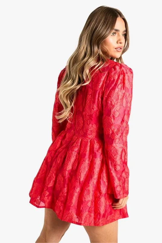 BOOHOO Petite Jacquard Floral Corset Detail Skater Dress 2 BOOHOO Petite Jacquard Floral Corset Detail Skater Dress - Image 2