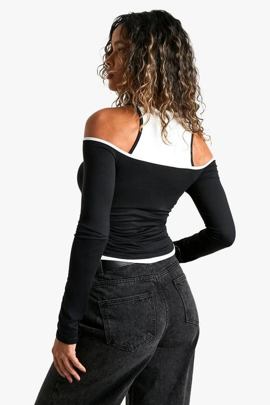 BOOHOO 2 Layer Contrast Binding Long Sleeve Top 2 BOOHOO 2 Layer Contrast Binding Long Sleeve Top - Image 2
