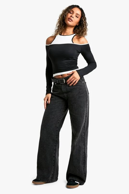 BOOHOO 2 Layer Contrast Binding Long Sleeve Top 3 BOOHOO 2 Layer Contrast Binding Long Sleeve Top - Image 3