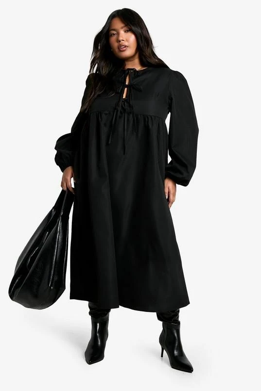 BOOHOO Plus Woven Tie Front Midi Smock Dress 3 BOOHOO Plus Woven Tie Front Midi Smock Dress - Image 3