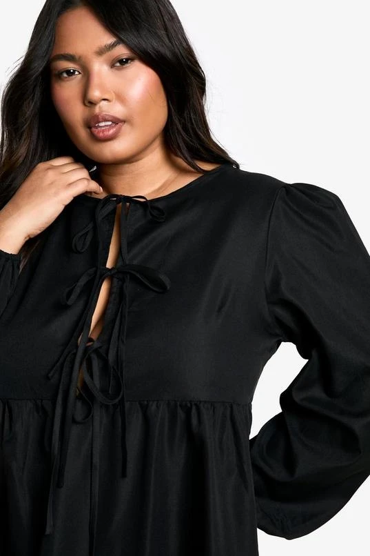 BOOHOO Plus Woven Tie Front Midi Smock Dress 4 BOOHOO Plus Woven Tie Front Midi Smock Dress - Image 4