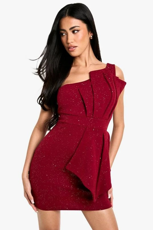 BOOHOO Glitter One Shoulder Pleat Detail Bodycon Dress 1 BOOHOO Glitter One Shoulder Pleat Detail Bodycon Dress