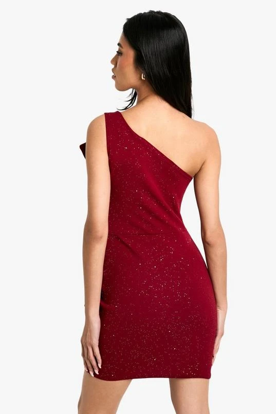 BOOHOO Glitter One Shoulder Pleat Detail Bodycon Dress 2 BOOHOO Glitter One Shoulder Pleat Detail Bodycon Dress - Image 2