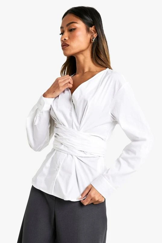 BOOHOO COTTON POPLIN BELTED WRAP SHIRT 3 BOOHOO COTTON POPLIN BELTED WRAP SHIRT - Image 3