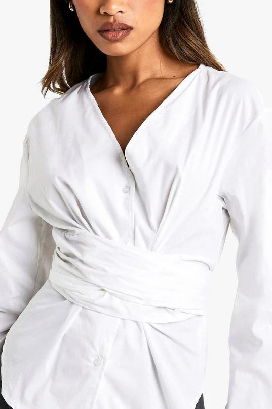 BOOHOO COTTON POPLIN BELTED WRAP SHIRT 4 BOOHOO COTTON POPLIN BELTED WRAP SHIRT - Image 4