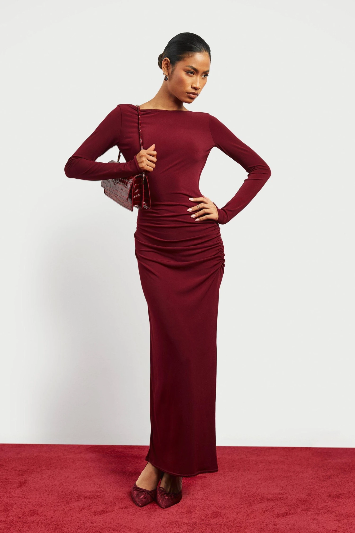 BOOHOO Asymmetric Cut Out Backless Maxi Slinky Dress 5 BOOHOO Asymmetric Cut Out Backless Maxi Slinky Dress - Image 5