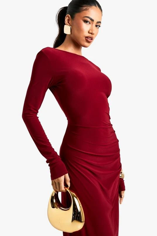 BOOHOO Asymmetric Cut Out Backless Maxi Slinky Dress 4 BOOHOO Asymmetric Cut Out Backless Maxi Slinky Dress - Image 4