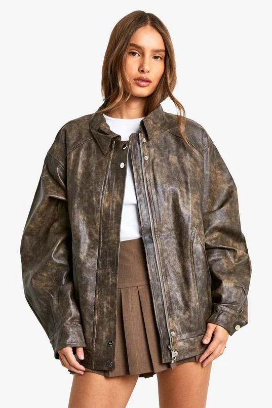 BOOHOO Vintage Look Faux Leather Bomber Jacket 1 BOOHOO Vintage Look Faux Leather Bomber Jacket