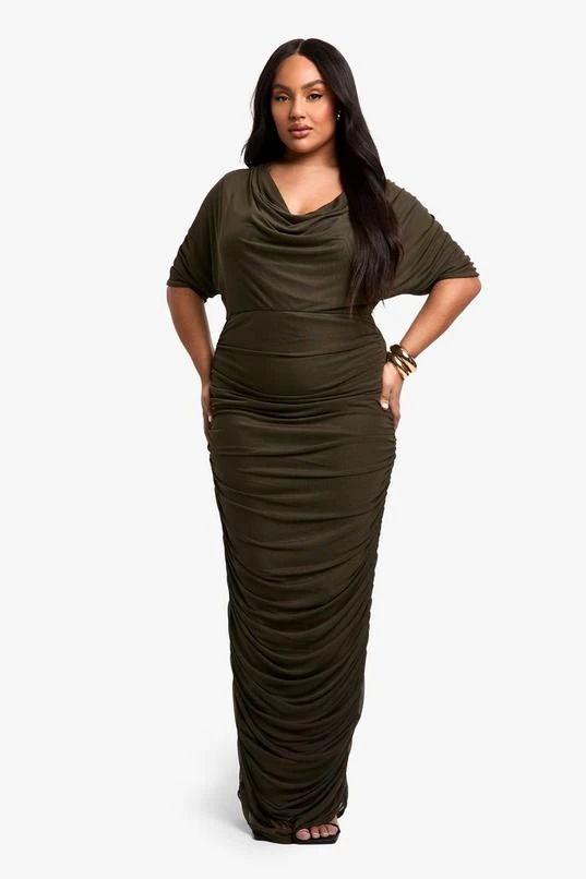 BOOHOO Plus Cowl Neck Ruched Midaxi Dress 1 BOOHOO Plus Cowl Neck Ruched Midaxi Dress