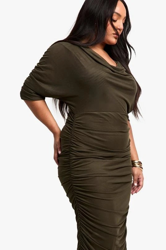 BOOHOO Plus Cowl Neck Ruched Midaxi Dress 4 BOOHOO Plus Cowl Neck Ruched Midaxi Dress - Image 4
