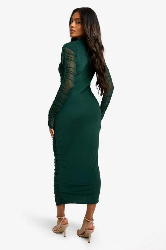 BOOHOO Mesh Ruched High Neck Midaxi Dress 2 BOOHOO Mesh Ruched High Neck Midaxi Dress - Image 2