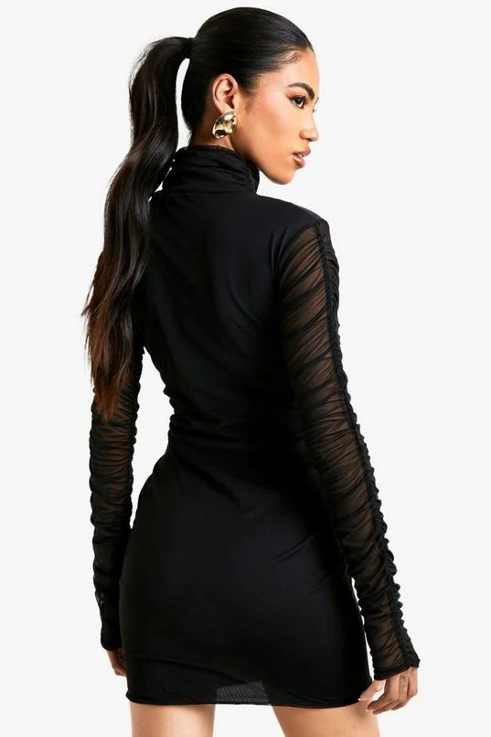 BOOHOO Mesh Ruched High Neck Mini Dress 2 BOOHOO Mesh Ruched High Neck Mini Dress - Image 2