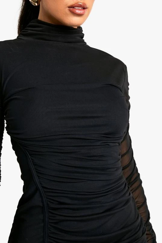 BOOHOO Mesh Ruched High Neck Mini Dress 4 BOOHOO Mesh Ruched High Neck Mini Dress - Image 4