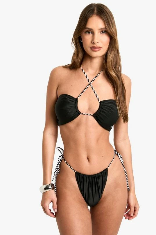 BOOHOO Monochrome Rope Strap Halterneck Bikini Top & Tanga Tie Side Bikini Bottoms Set 3 BOOHOO Monochrome Rope Strap Halterneck Bikini Top & Tanga Tie Side Bikini Bottoms Set - Image 3