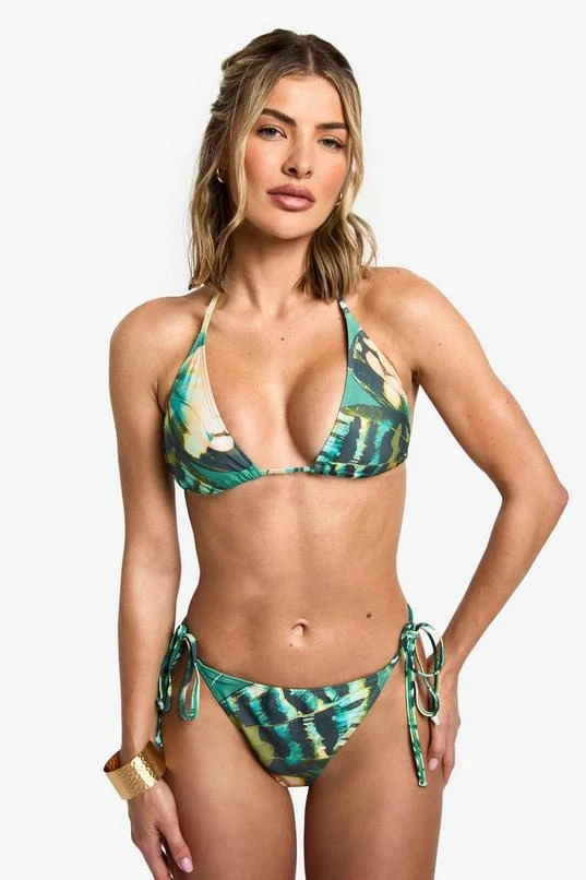 BOOHOO Abstract Jungle Print Triangle Bikini Top & Tie Side Bikini Bottoms Set 3 BOOHOO Abstract Jungle Print Triangle Bikini Top & Tie Side Bikini Bottoms Set - Image 3