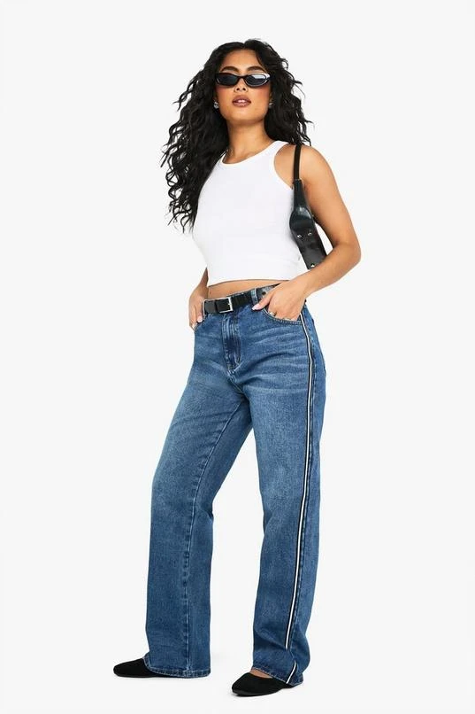 BOOHOO Side Stripe Detail Straight Leg Denim Jeans 1 BOOHOO Side Stripe Detail Straight Leg Denim Jeans