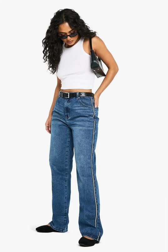 BOOHOO Side Stripe Detail Straight Leg Denim Jeans 3 BOOHOO Side Stripe Detail Straight Leg Denim Jeans - Image 3