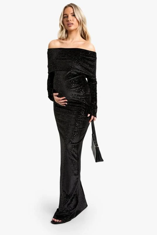 BOOHOO Maternity Velvet Sequin Off The Shoulder Maxi Dress 3 BOOHOO Maternity Velvet Sequin Off The Shoulder Maxi Dress - Image 3