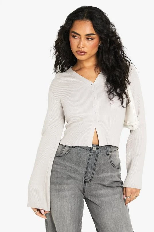 BOOHOO Button Through Lightweight Rib Knit Cardigan 3 BOOHOO Button Through Lightweight Rib Knit Cardigan - Image 3