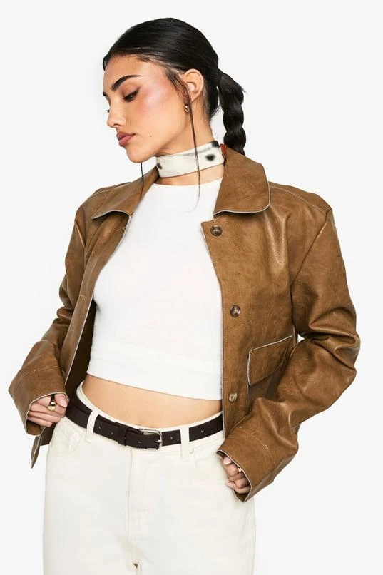BOOHOO Vintage Look Faux Leather Button Detail Jacket 1 BOOHOO Vintage Look Faux Leather Button Detail Jacket