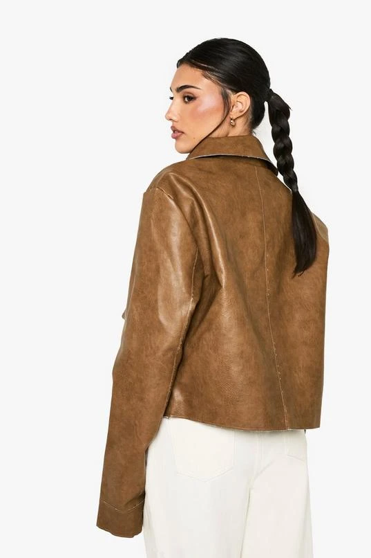 BOOHOO Vintage Look Faux Leather Button Detail Jacket 2 BOOHOO Vintage Look Faux Leather Button Detail Jacket - Image 2